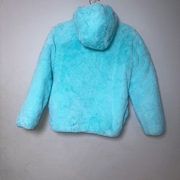 Eddie Bauer Reversible Teddy Fleece Puffer  Nylon Zip-Up Hooded Jacket - Picture 3 of 6